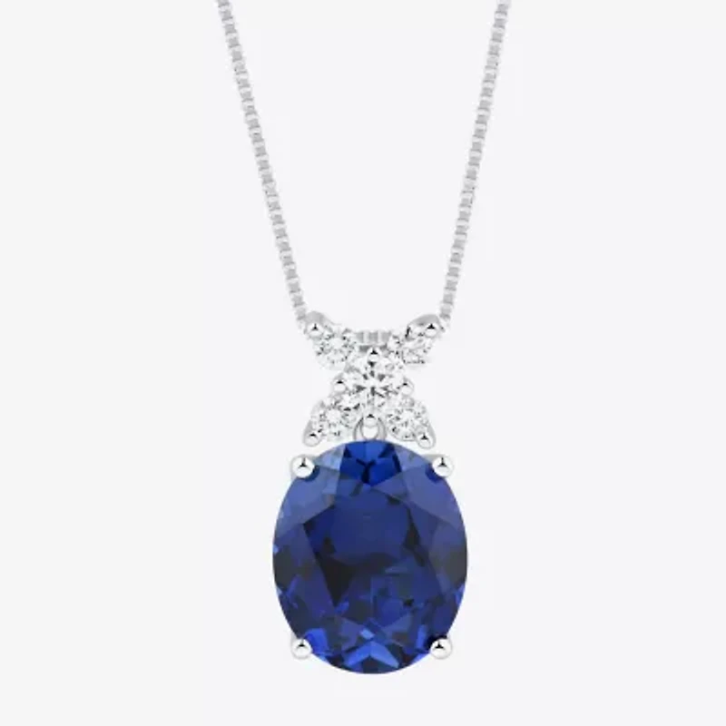 Womens Lab Created Blue Sapphire Sterling Silver Oval 18 Inch Pendant Necklace