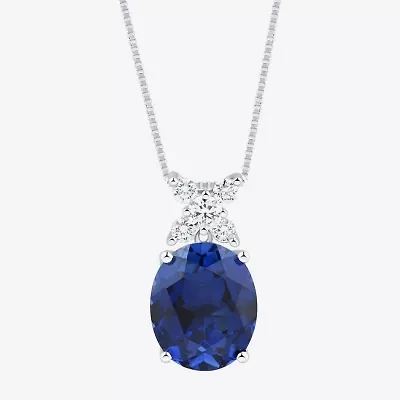 Womens Lab Created Blue Sapphire Sterling Silver Oval 18 Inch Pendant Necklace