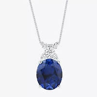 Womens Lab Created Blue Sapphire Sterling Silver Oval 18 Inch Pendant Necklace