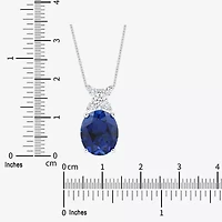 Womens Lab Created Blue Sapphire Sterling Silver Oval 18 Inch Pendant Necklace