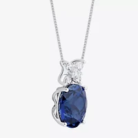 Womens Lab Created Blue Sapphire Sterling Silver Oval 18 Inch Pendant Necklace
