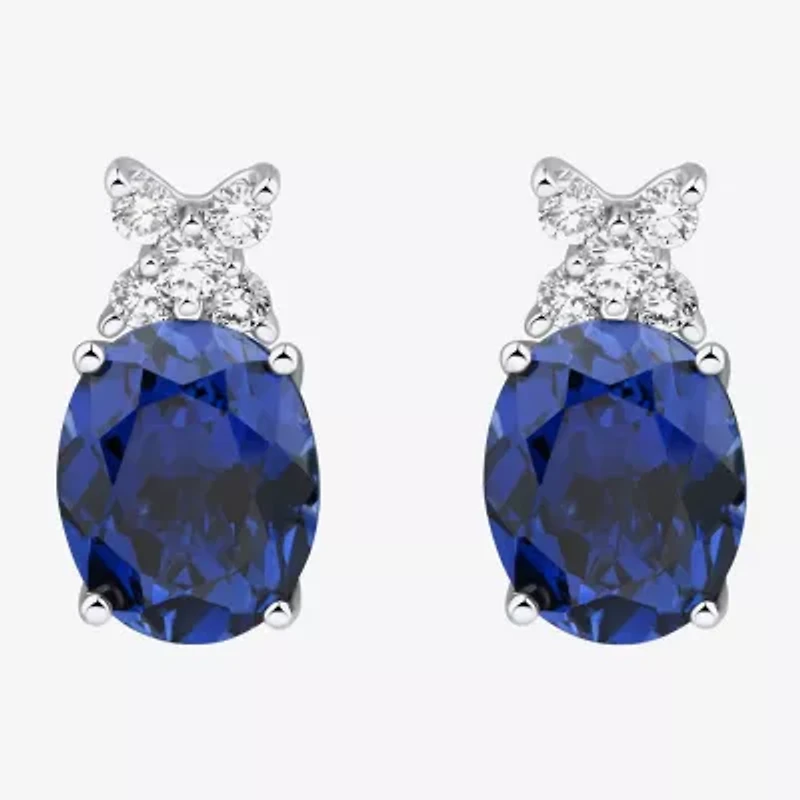 Lab Created Blue Sapphire Sterling Silver 14.9mm Oval Stud Earrings