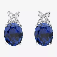 Lab Created Blue Sapphire Sterling Silver 14.9mm Oval Stud Earrings