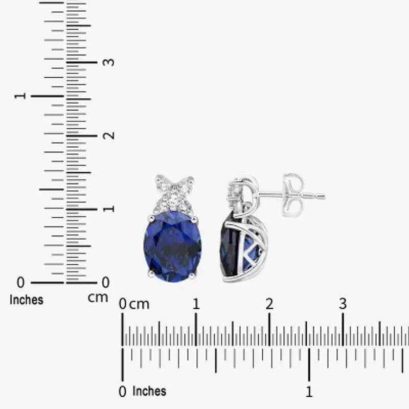 Lab Created Blue Sapphire Sterling Silver 14.9mm Oval Stud Earrings