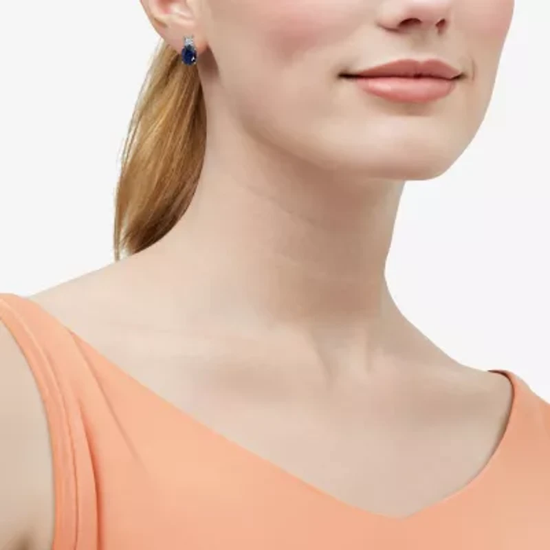 Lab Created Blue Sapphire Sterling Silver 14.9mm Oval Stud Earrings