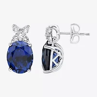 Lab Created Blue Sapphire Sterling Silver 14.9mm Oval Stud Earrings