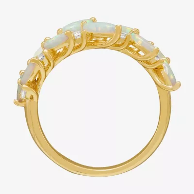 Womens Lab Created White Opal 14K Gold Over Silver Marquise Cocktail Ring