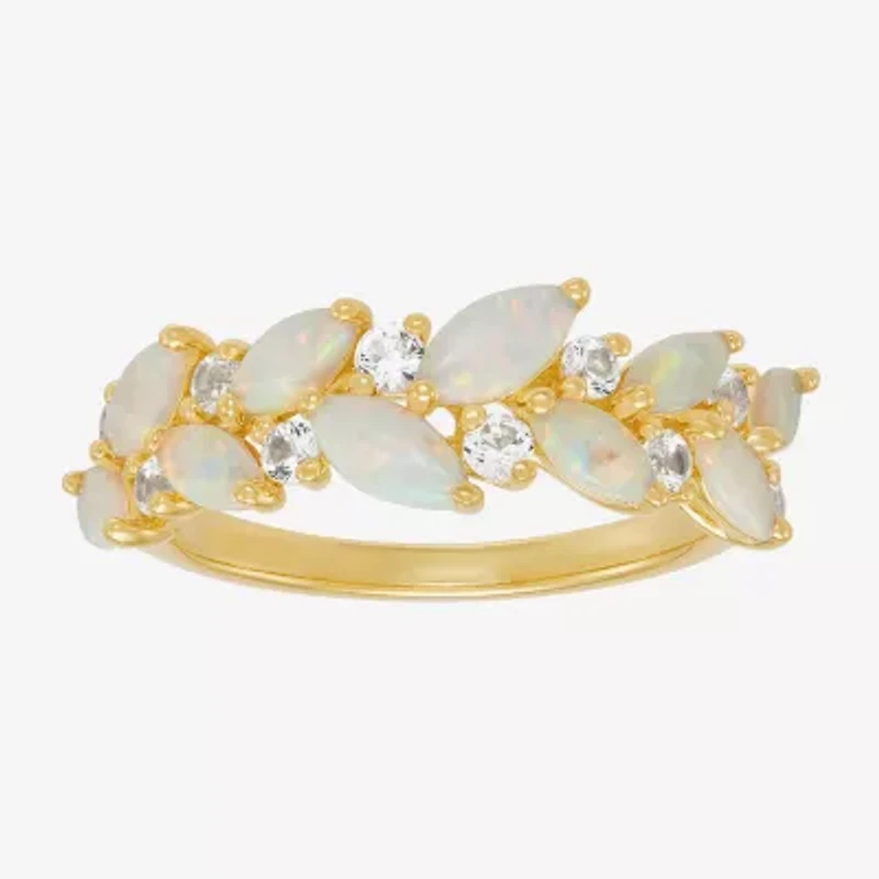 Womens Lab Created White Opal 14K Gold Over Silver Marquise Cocktail Ring