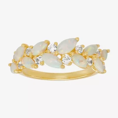 Womens Lab Created White Opal 14K Gold Over Silver Marquise Cocktail Ring