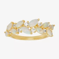 Womens Lab Created White Opal 14K Gold Over Silver Marquise Cocktail Ring