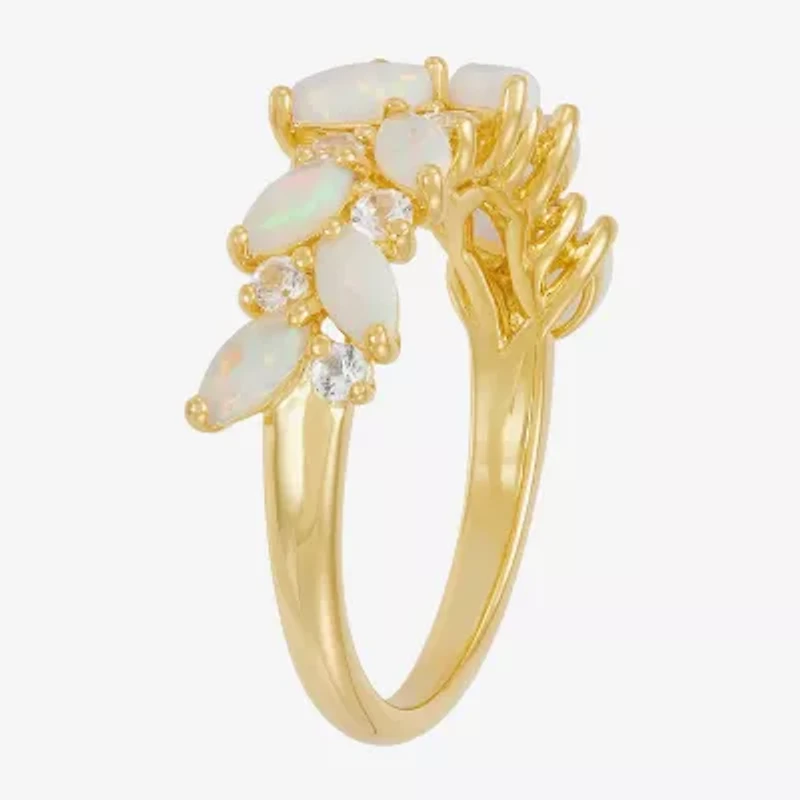Womens Lab Created White Opal 14K Gold Over Silver Marquise Cocktail Ring