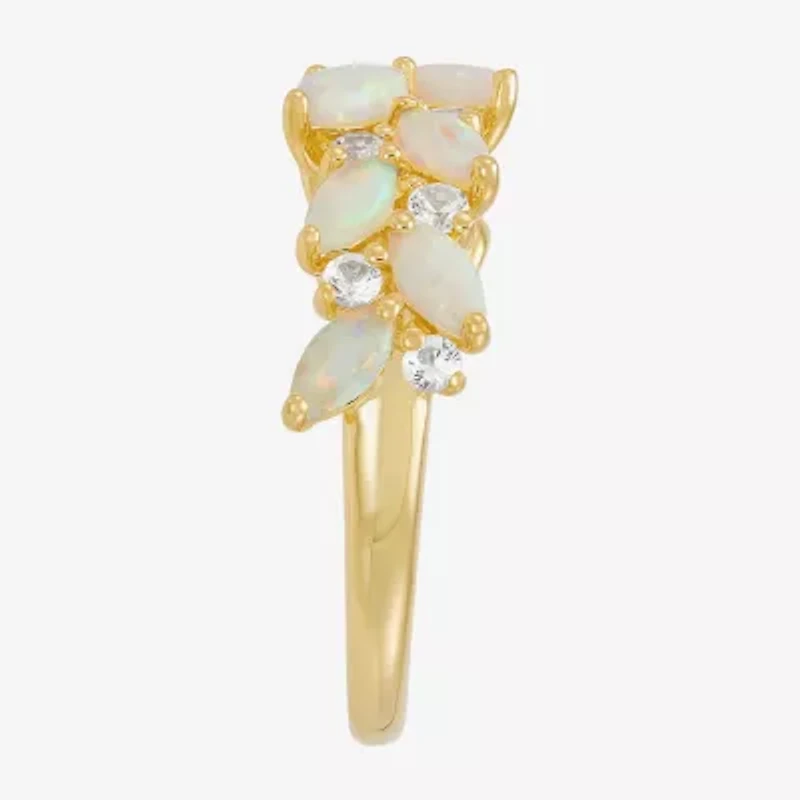 Womens Lab Created White Opal 14K Gold Over Silver Marquise Cocktail Ring