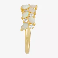 Womens Lab Created White Opal 14K Gold Over Silver Marquise Cocktail Ring