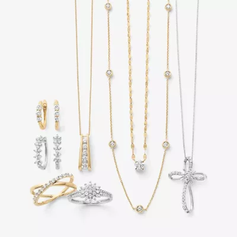 (H-I / I1) Womens 1/3 CT. T.W. Lab Grown White Diamond 10K Gold Cross 18 Inch Pendant Necklace