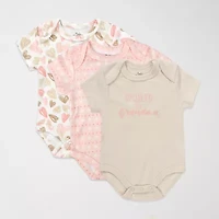 Baby Essentials Girls Crew Neck Short Sleeve 3-pc. Bodysuit