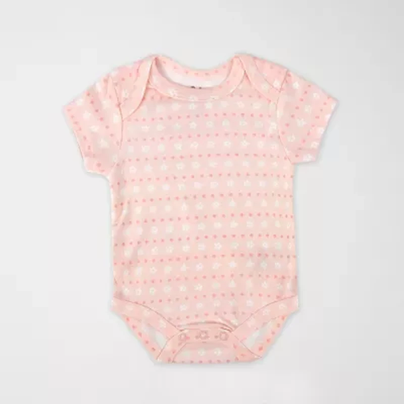 Baby Essentials Girls Crew Neck Short Sleeve 3-pc. Bodysuit