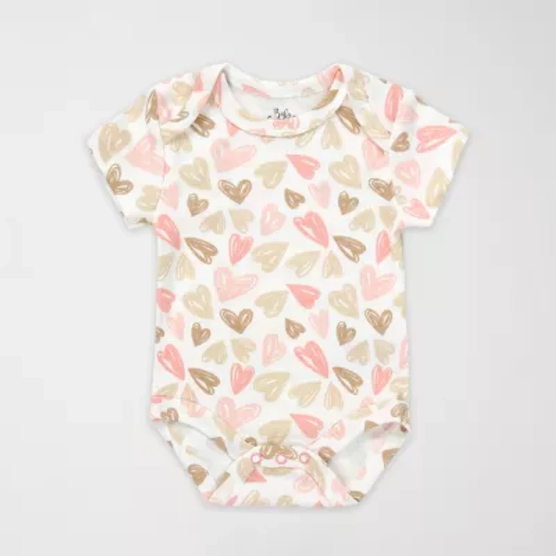 Baby Essentials Girls Crew Neck Short Sleeve 3-pc. Bodysuit