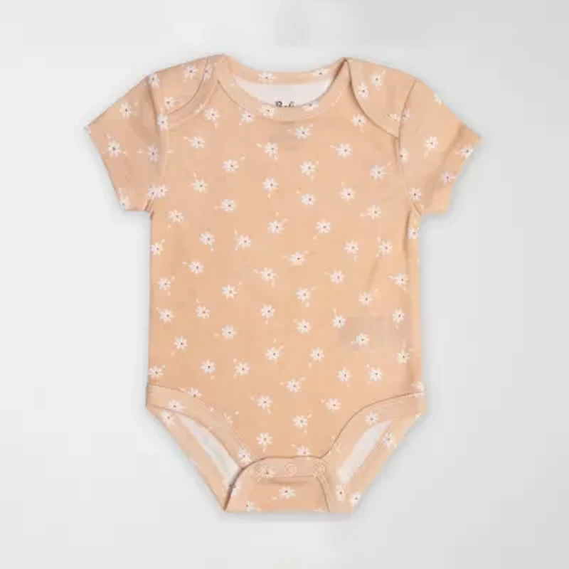 Baby Essentials Girls Crew Neck Short Sleeve 3-pc. Bodysuit