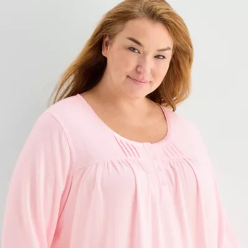 Adonna Womens Round Neck Long Sleeve Plus Nightgown