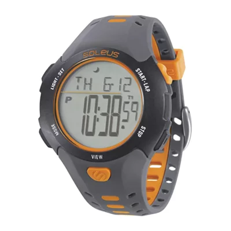 Soleus Contender Mens Gray and Orange Digital Running Watch