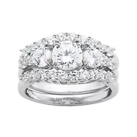DiamonArt® Cubic Zirconia Sterling Silver 3-Stone Bridal Ring Set