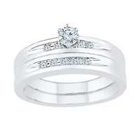 Womens 1/4 CT. T.W. Natural White Diamond Sterling Silver Round Side Stone Bridal Set
