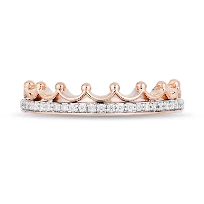 Enchanted Disney Fine Jewelry Womens 1/10 CT. T.W. Natural White Diamond 10K Rose Gold Princess Wedding Band