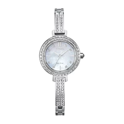 Citizen Eco-Drive Womens Crystal Accent Silver Tone Stainless Steel Bracelet Watch Em0860-51d