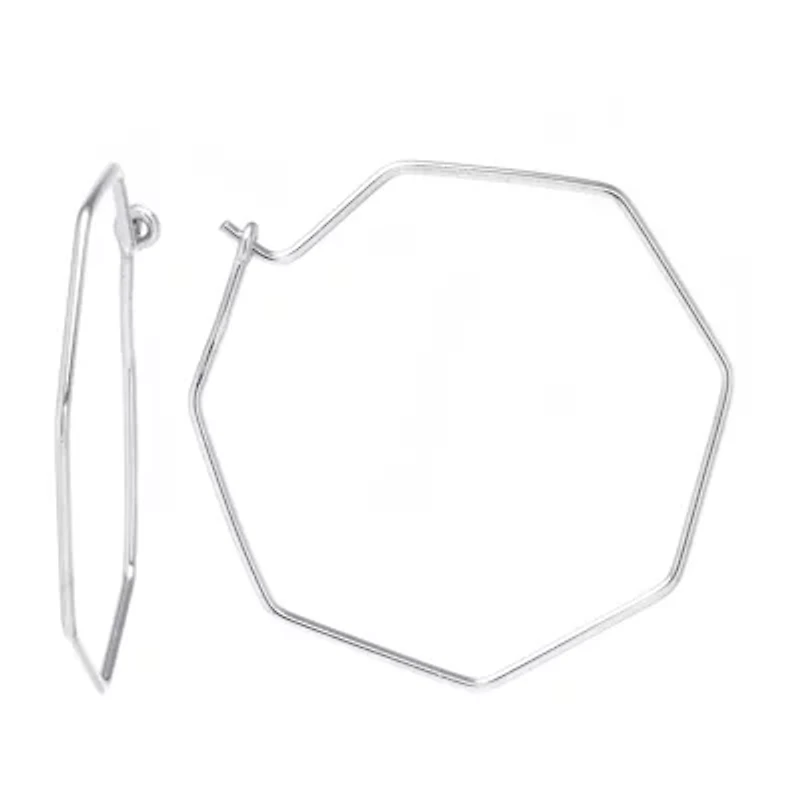 Silver Treasures Womens Sterling Silver 40mm Hoop Earrings