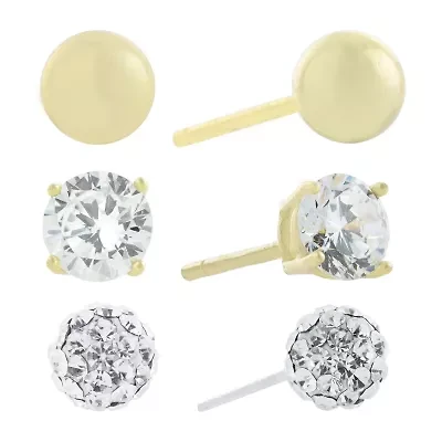 Silver Treasures Womens Cubic Zirconia 14K Gold Over Silver 3 Pair Earring Set