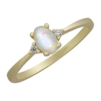 Silver Treasures Womens White Opal 14K Gold Over Oval Delicate Cocktail Ring