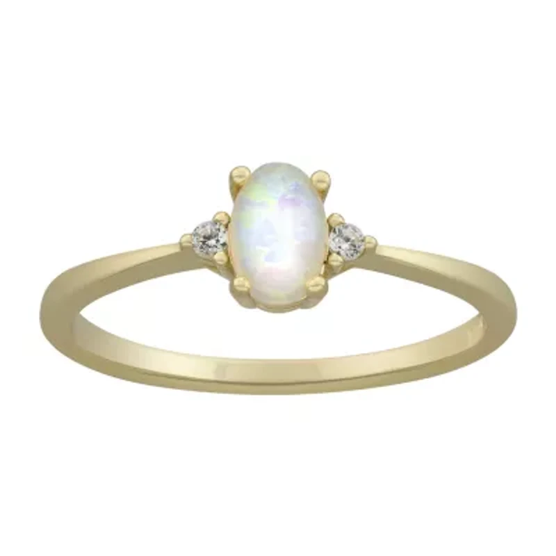 Silver Treasures Womens White Opal 14K Gold Over Oval Delicate Cocktail Ring