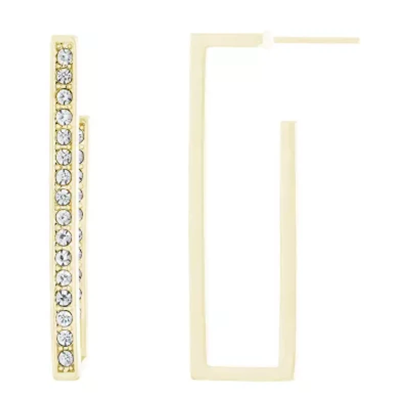 Sparkle Allure Crystal 14K Gold Over Brass Rectangular Hoop Earrings