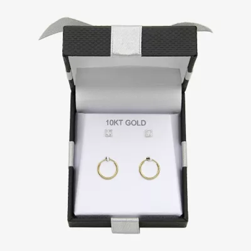 Womens Cubic Zirconia 10K Gold 2 Pair Earring Set