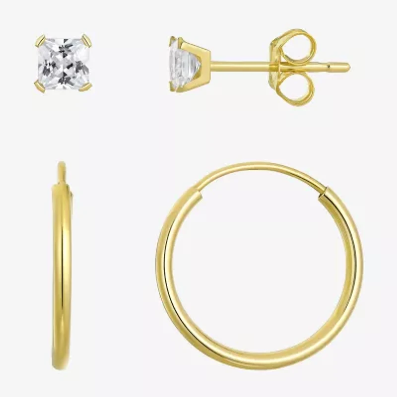Womens Cubic Zirconia 10K Gold 2 Pair Earring Set