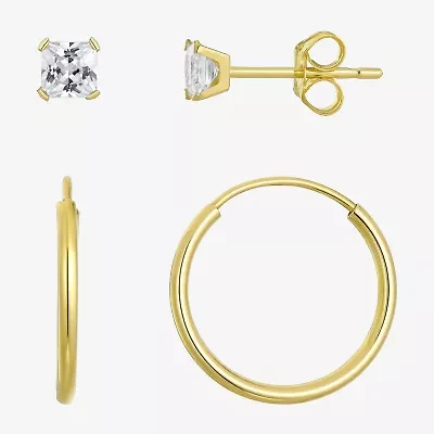 Womens Cubic Zirconia 10K Gold 2 Pair Earring Set