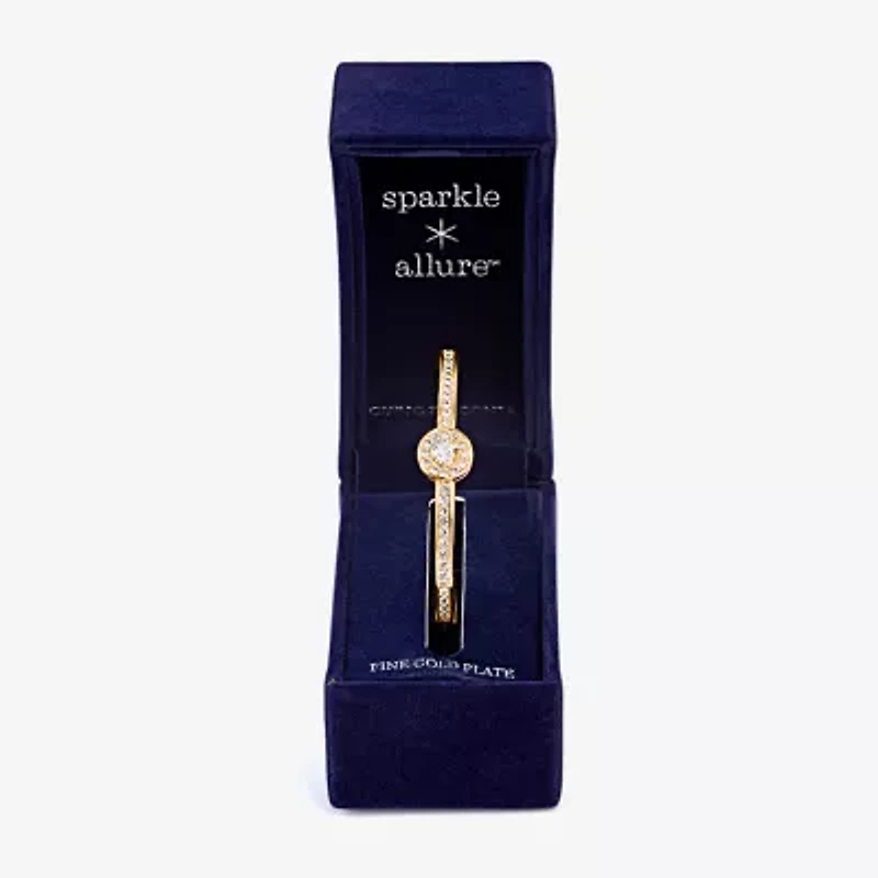 Sparkle Allure Halo Womens Cubic Zirconia 18K Gold Over Brass Round Bangle Bracelet