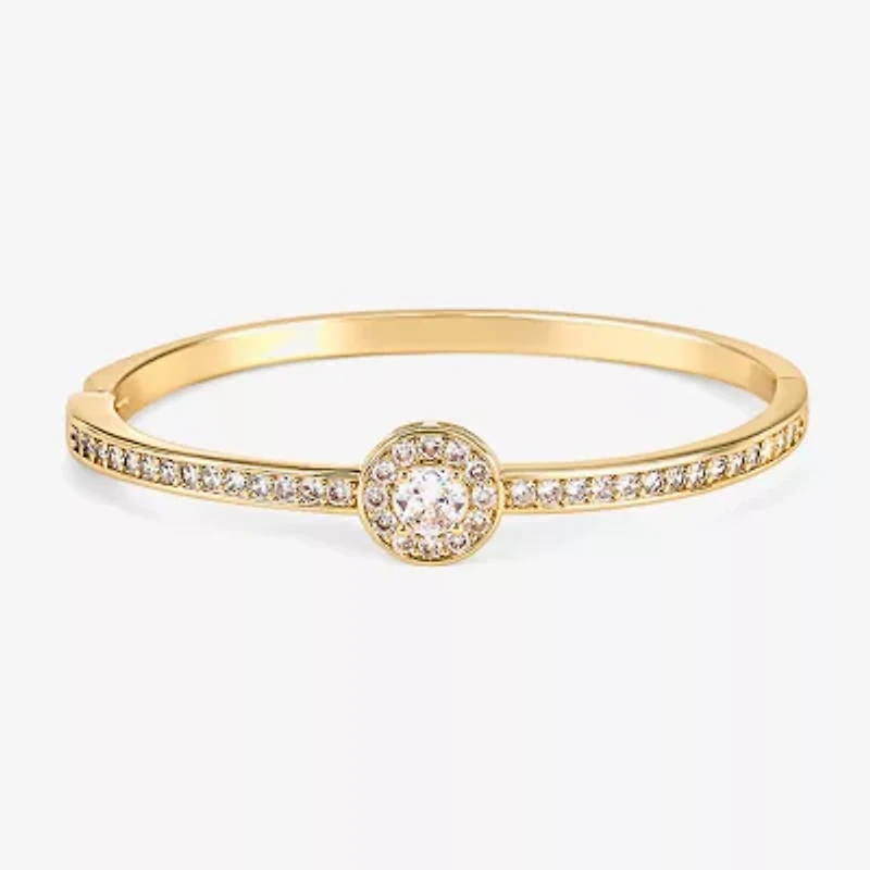 Sparkle Allure Halo Womens Cubic Zirconia 18K Gold Over Brass Round Bangle Bracelet