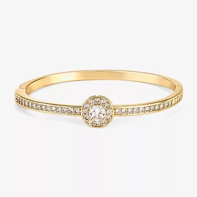 Sparkle Allure Halo Womens Cubic Zirconia 18K Gold Over Brass Round Bangle Bracelet