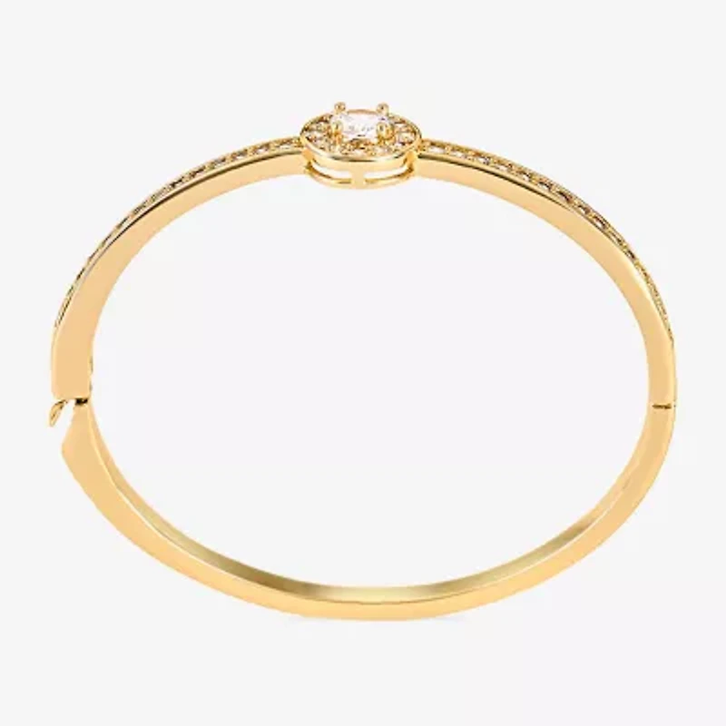 Sparkle Allure Halo Womens Cubic Zirconia 18K Gold Over Brass Round Bangle Bracelet