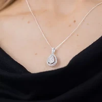 Womens 1/2 CT. T.W. Natural White Diamond 14K White Gold Pear 18 Inch Pendant Necklace