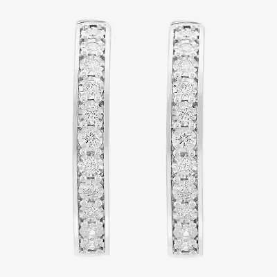 Effy  (G / Si1) Womens 1 CT. T.W. Lab Grown White Diamond Sterling Silver 1.3mm Hoop Earrings