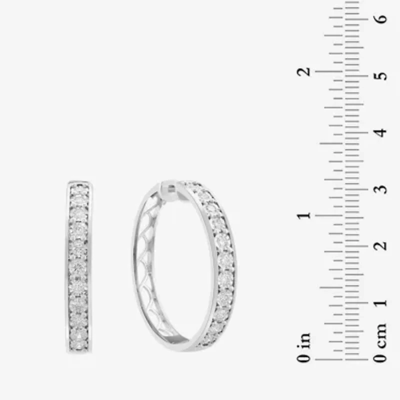 Effy  (G / Si1) Womens 1 CT. T.W. Lab Grown White Diamond Sterling Silver 1.3mm Hoop Earrings