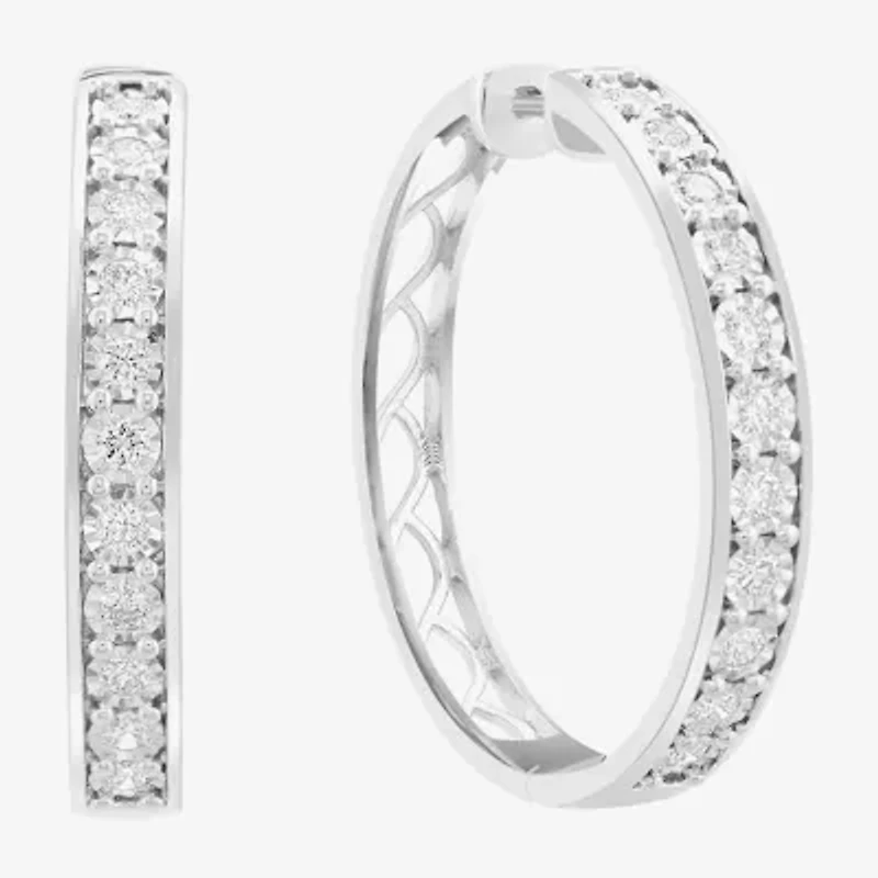Effy  (G / Si1) Womens 1 CT. T.W. Lab Grown White Diamond Sterling Silver 1.3mm Hoop Earrings