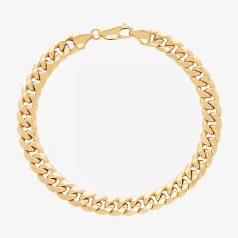 Womens 14K Gold 8 1/2 Inch Hollow Curb Chain Bracelet