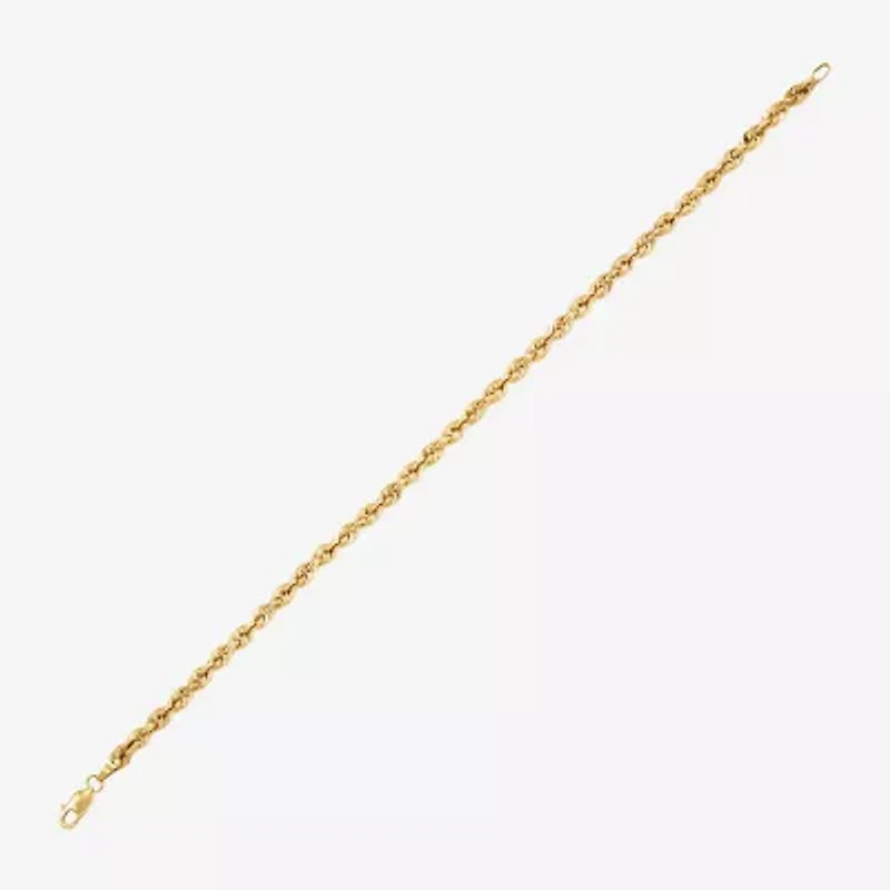 Womens 14K Gold 8 1/2 Inch Hollow Rope Chain Bracelet
