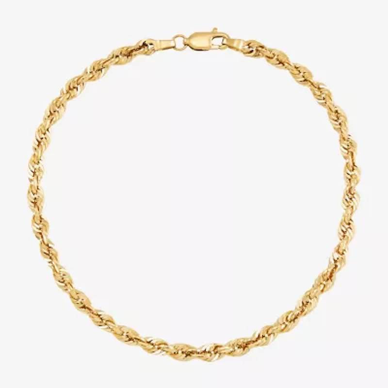 Womens 14K Gold 8 1/2 Inch Hollow Rope Chain Bracelet