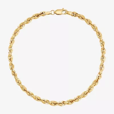 Womens 14K Gold 8 1/2 Inch Hollow Rope Chain Bracelet