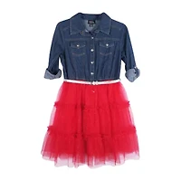 Lilt Little & Big Kid Girls 3/4 Sleeve Roll Tab Sleeve Tutu Dress