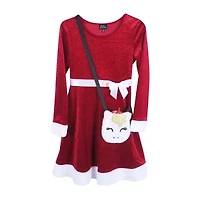 Lilt Little & Big Kid Girls Long Sleeve Fitted Velvet Fit + Flare Dress